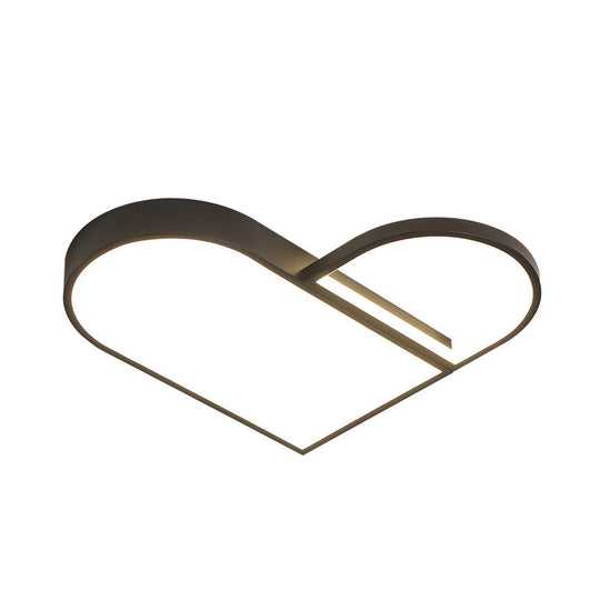 Led Bedroom Flush Mount Modern White/Black Lighting With Love Heart Metal Shade 19.5/23.5 Width