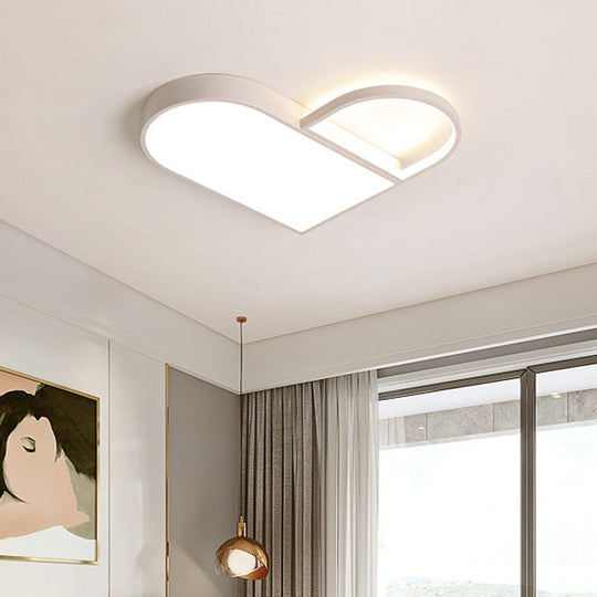 Led Bedroom Flush Mount Modern White/Black Lighting With Love Heart Metal Shade 19.5/23.5 Width