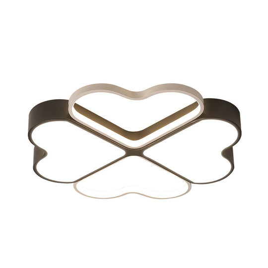 Contemporary Metal Led Black Flush Light Fixture For Bedroom - Clover Ceiling Mount