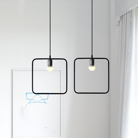 Black Metal Industrial Pendant Light With Frame Shade For Dining Room - 1 Head Ceiling Lighting /