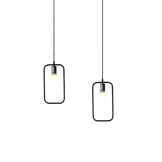 Black Metal Industrial Pendant Light With Frame Shade For Dining Room - 1 Head Ceiling Lighting