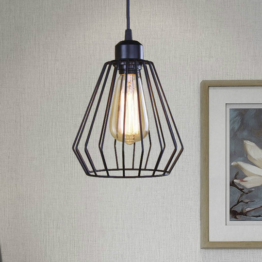 Black/Brass Wire Cage Pendant Lamp - Industrial Style Ceiling Lighting For Dining Table Black / A