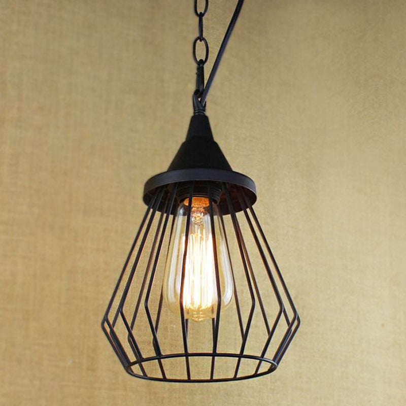Black/Brass Wire Cage Pendant Lamp - Industrial Style Ceiling Lighting For Dining Table Black / D