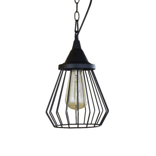 Metal Wire Cage Pendant Lamp - Black/Brass Warehouse Style Dining Table Lighting