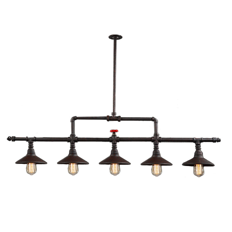 Industrial Style 3/5-Head Pendant Lighting With Cone Shade And Red Valve In Rust Finish 5 /