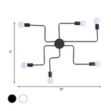 Loft Industrial Exposed Semi Flush Light Fixture - 4/6-Head Metallic Ceiling In Black/White For