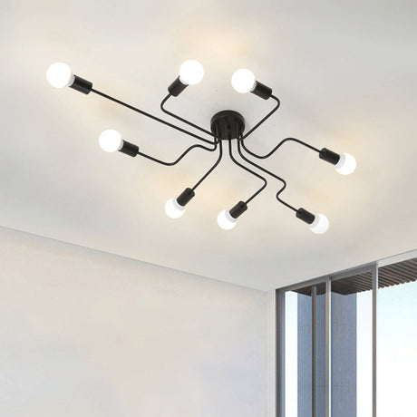 Loft Industrial Exposed Semi Flush Light Fixture - 4/6-Head Metallic Ceiling In Black/White For