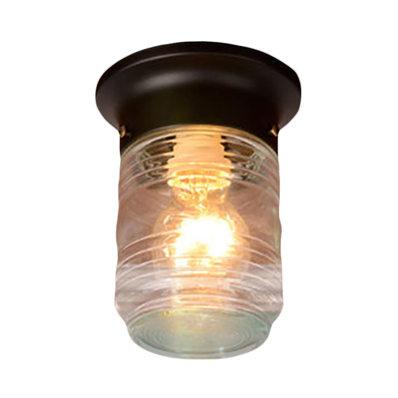 Hand Blown Glass Industrial Ceiling Light With Cylinder Shape And Flush Mount - Black/White