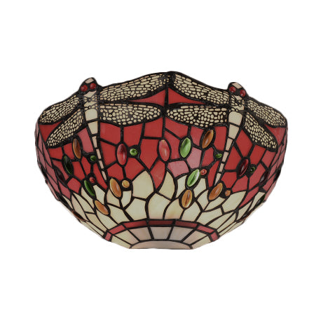 Dragonfly And Jewel Tiffany Half-Bowl Wall Light In Red/Blue - Perfect For Cafes
