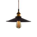 Antiqued Metal Pendant Light With Flare Design - 1 Pulley Hanging Ceiling Lamp In Black