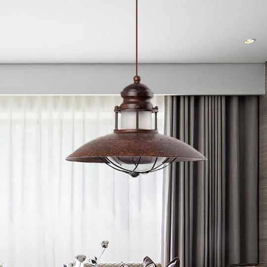 Vintage Farmhouse Flared Pendant Lamp With Led Bulb Rustic Iron Ceiling Light Fixture Rust