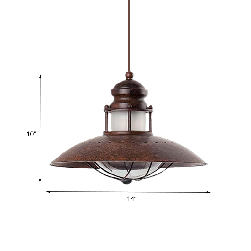 Vintage Farmhouse Flared Pendant Lamp With Led Bulb Rustic Iron Ceiling Light Fixture