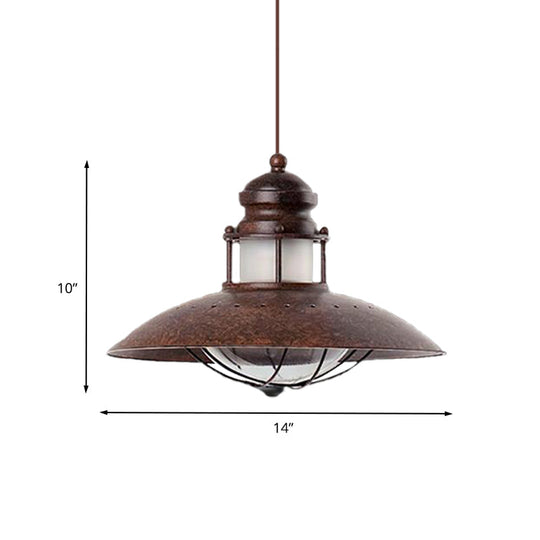 Vintage Farmhouse Flared Pendant Lamp With Led Bulb Rustic Iron Ceiling Light Fixture