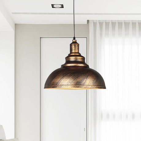 Rustic Metal Bowl Pendant Lamp With Pulley - Silver/Bronze Finish