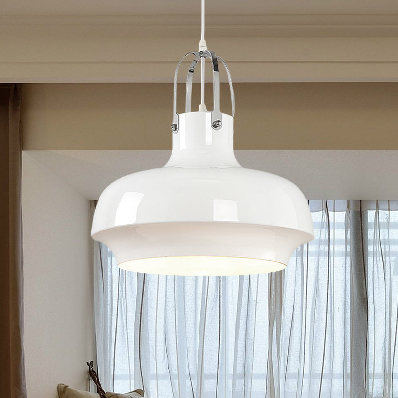 Industrial Metallic Urn Pendant Light In White/Black 10/16/19 W