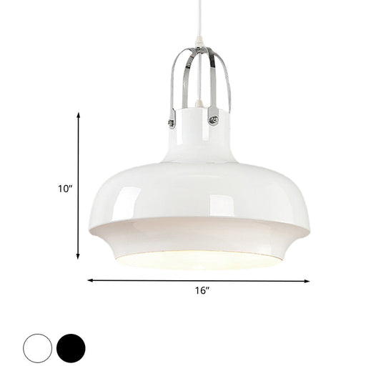 Industrial Metallic Urn Pendant Light In White/Black 10/16/19 W