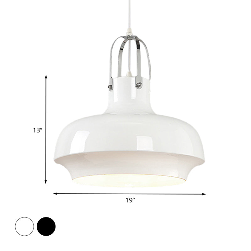 Industrial Metallic Urn Pendant Light In White/Black 10/16/19 W