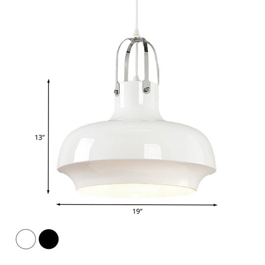 Industrial Metallic Urn Pendant Light In White/Black 10/16/19 W