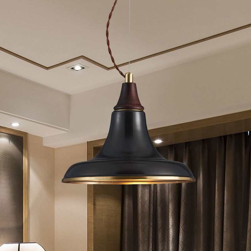 Metallic Suspension Light With Farmhouse Black Finish - Flare Pendant Lamp