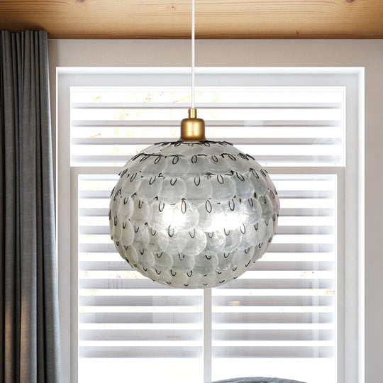 Modern Silver Sphere Pendant Ceiling Lamp With Shell Shade - 1 Light Hanging Lighting