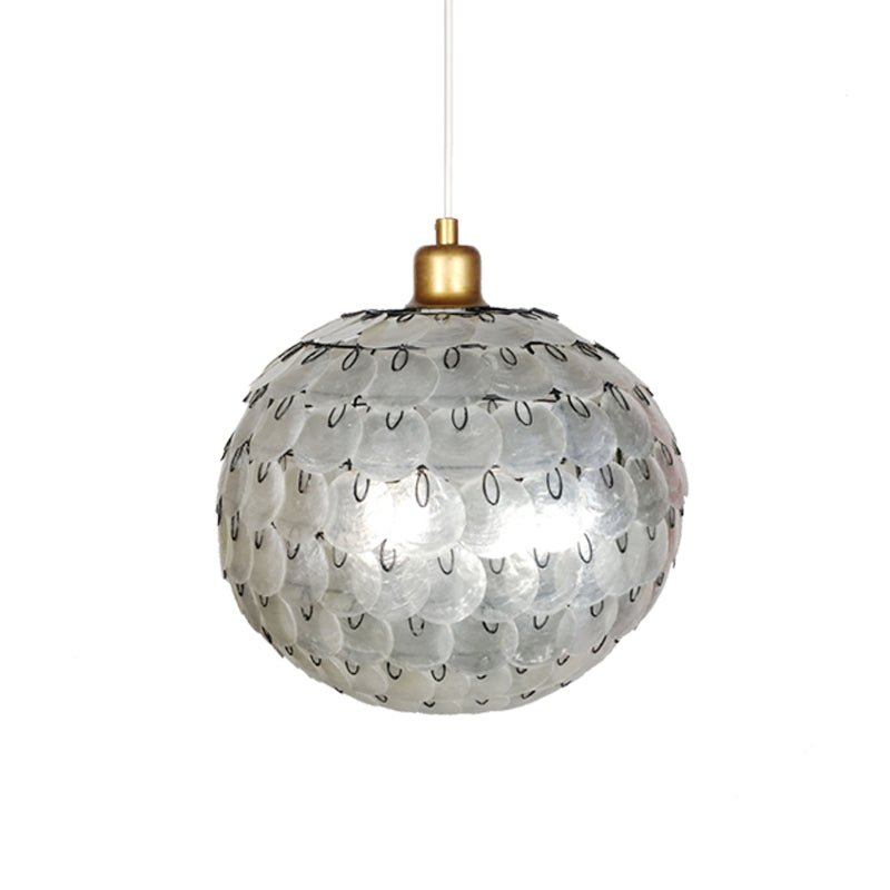 Modern Silver Sphere Pendant Ceiling Lamp With Shell Shade - 1 Light Hanging Lighting