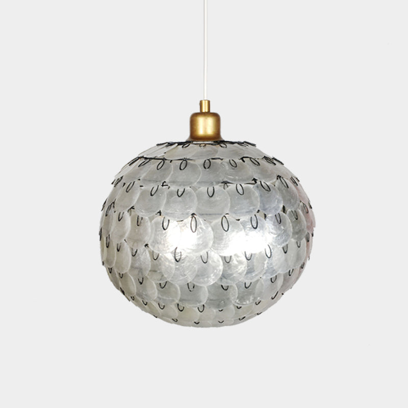 Hanging Silver Sphere Pendant Lamp With Modern Shell Shade - Modernist Design