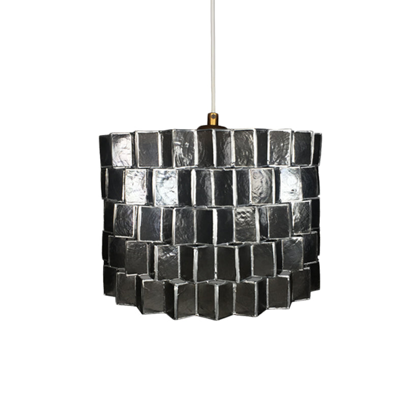 Modernist Shell Pendant Lighting With Black Finish - Sleek Drum Shape 1 Head Suspension Lamp For