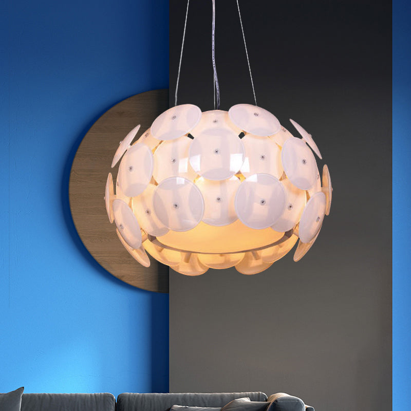 Modern White Pendant Chandelier With 4-Headed Bedroom Hanging Light And Acrylic Drum Shade