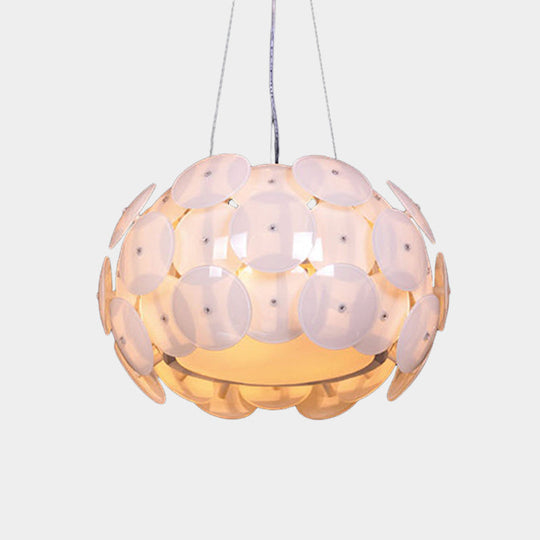 Modern White Pendant Chandelier With Drum Acrylic Shade - 4-Head Bedroom Hanging Light