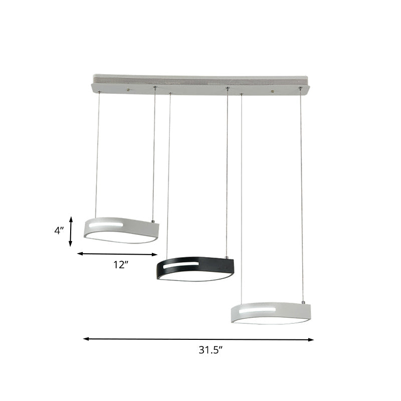 Modern Metal Leaf Pendant Light With 3 Led Heads For Dining Room Suspension Lamp - Black And White