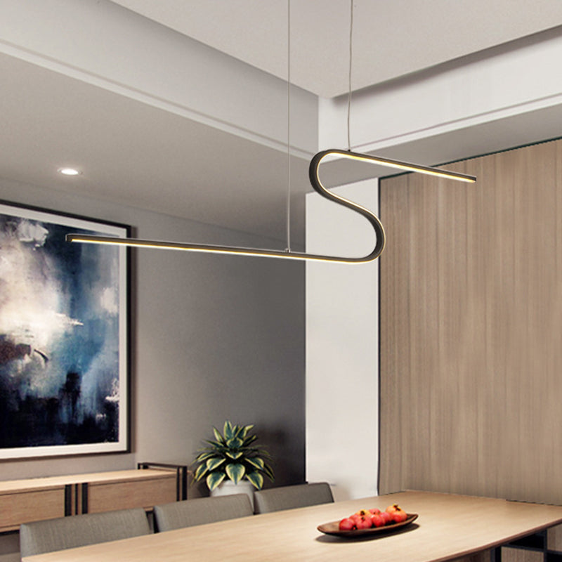 Modern Curved Dining Room Pendant Light - Acrylic Led Chandelier In Black Warm White Or Natural