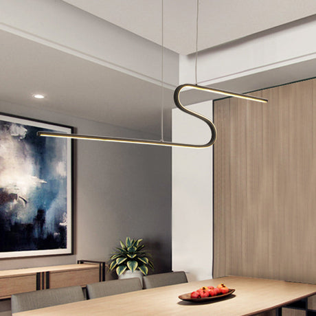 Modern Curved Dining Room Pendant Light - Acrylic Led Chandelier In Black With Adjustable Lighting