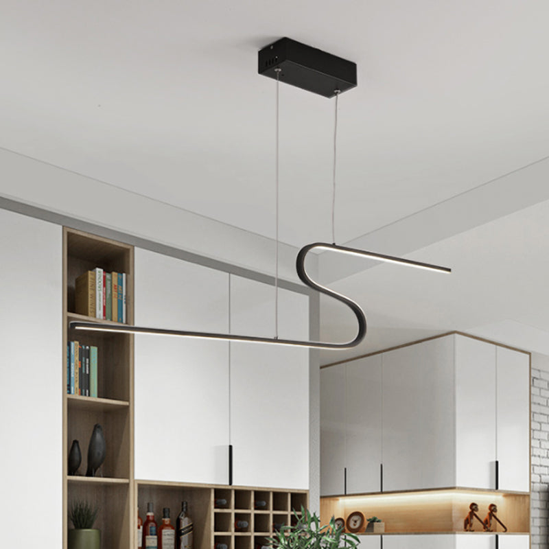 Modern Curved Dining Room Pendant Light - Acrylic Led Chandelier In Black Warm White Or Natural