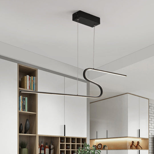 Modern Curved Dining Room Pendant Light - Acrylic Led Chandelier In Black Warm White Or Natural