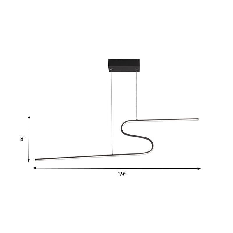 Modern Curved Dining Room Pendant Light - Acrylic Led Chandelier In Black With Adjustable Lighting