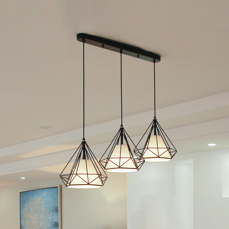 Industrial Black Pendant Light With Diamond Cage Shade - Hanging Ceiling Lamp For Dining Room 3