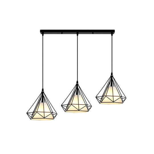 Industrial Black Pendant Light With Diamond Cage Shade - Hanging Ceiling Lamp For Dining Room 3