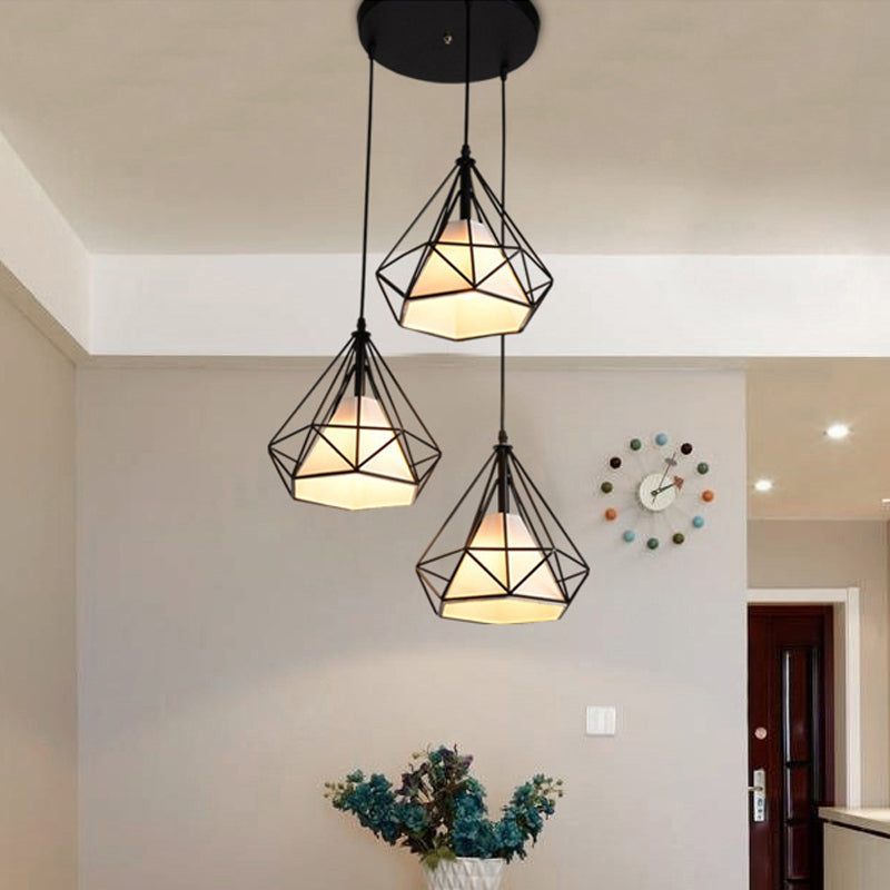 Industrial Black Pendant Light With Diamond Cage Shade - Hanging Ceiling Lamp For Dining Room 3