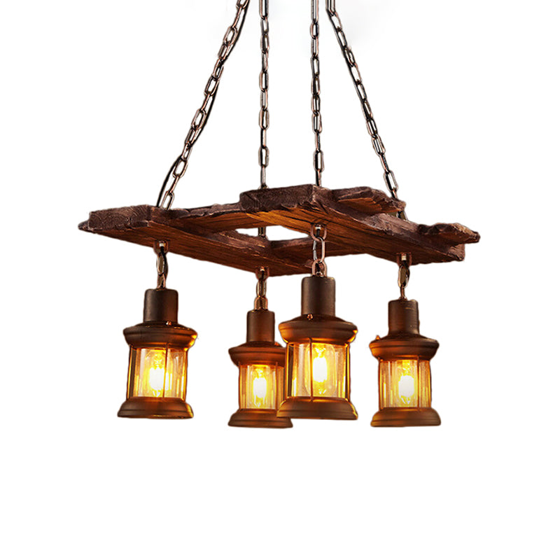 Clear Glass Chandelier Industrial Pendant Light - 4-Light Kerosene Style With Rust Chain Ideal For