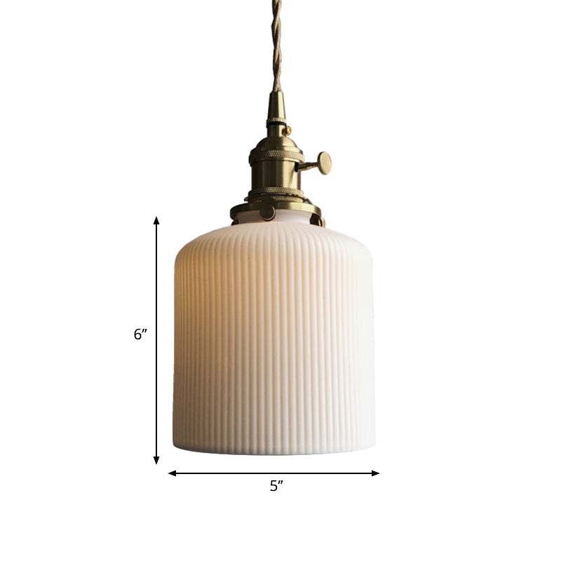 Ivory Ribbed Glass Pendant Lamp - Modern Dining Room Hanging Light