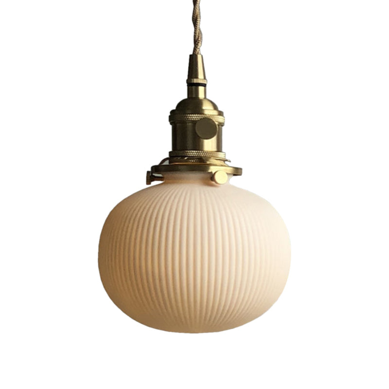 Ivory Ribbed Glass Pendant Lamp - Modern Dining Room Hanging Light