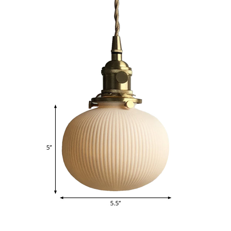 Ivory Ribbed Glass Pendant Lamp - Modern Dining Room Hanging Light