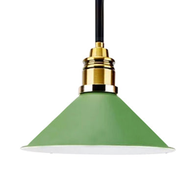Contemporary Metal Hanging Pendant Light - Yellow/Blue/Green Tapered Shade Adjustable Cord 1 Bulb