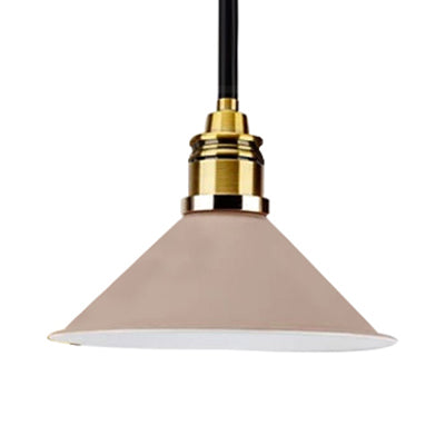 Contemporary Metal Hanging Pendant Light - Yellow/Blue/Green Tapered Shade Adjustable Cord 1 Bulb
