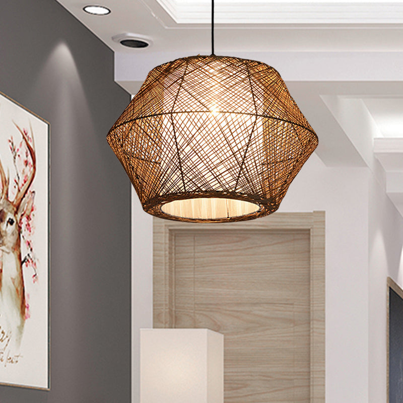 Handmade Geometric Rattan Pendant Light - Asian Style 1 Beige