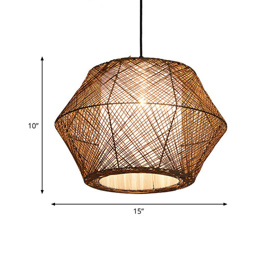 Handmade Asian Style Rattan Fiber Ceiling Pendant Light - Geometric Shade 1 Beige Suspended Lamp
