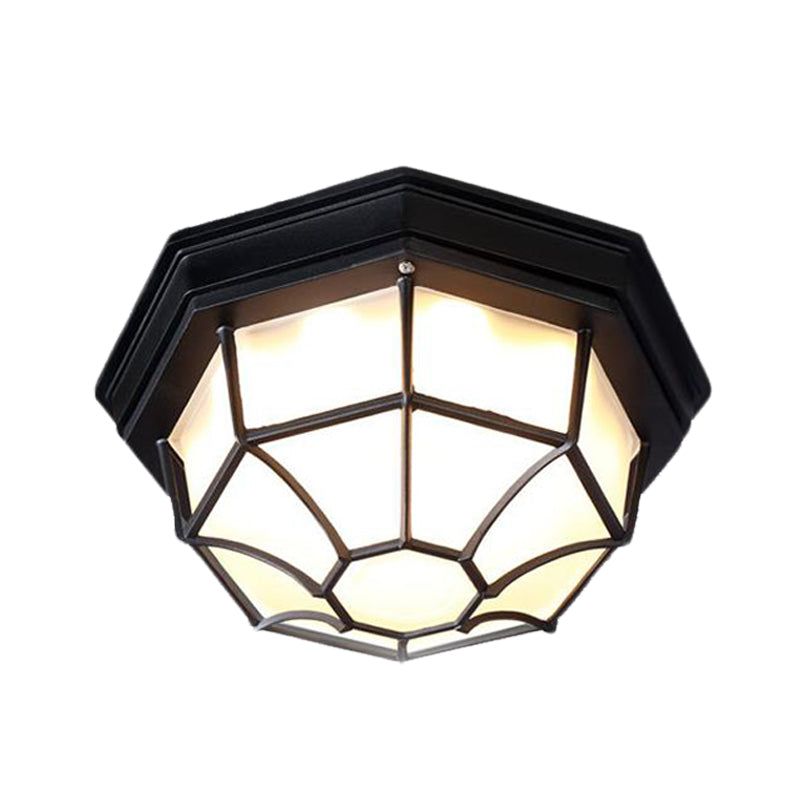 Opal Glass Octagonal Bedroom Flushmount Lodge With 1-Head Modern White/Black Finish Flush Mount Lamp