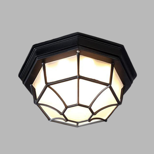 Opal Glass Octagonal Bedroom Flushmount Lodge With 1-Head Modern White/Black Finish Flush Mount Lamp