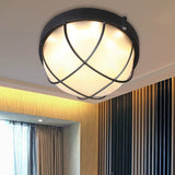 Farmhouse Flush Ceiling Lamp: 1-Light Dome Fixture Frosted Glass White/Black Bedroom Lighting