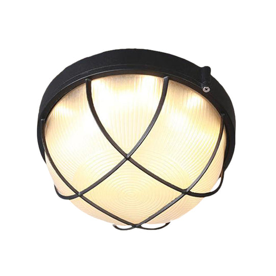 Farmhouse Flush Ceiling Lamp: 1-Light Dome Fixture Frosted Glass White/Black – Bedroom Lighting